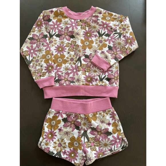 PL Kids Top sweatshirt and Shorts Set pink floral print size 4T soft comfy cozy - Picture 1 of 7